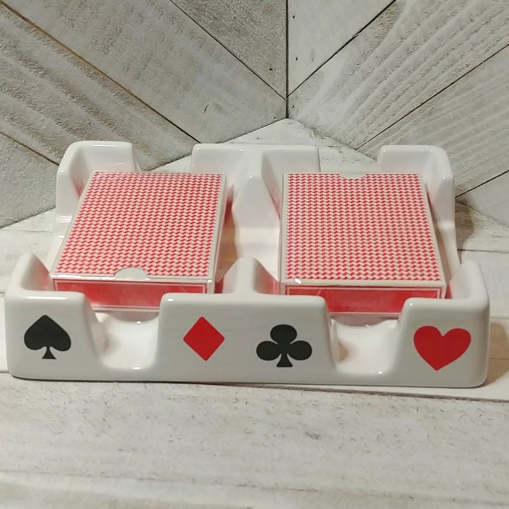 NEW Ceramic Card Tray Plus 2 New Decks of Cards ♦♣♥♠
